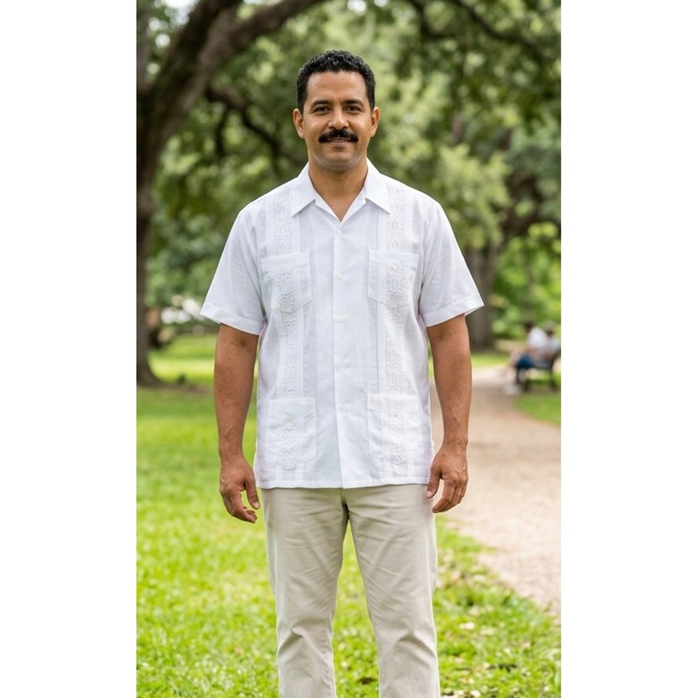 The Genuine Haband Guayabera Men's Shirt, Short Sleeves, Button Down, White, XL